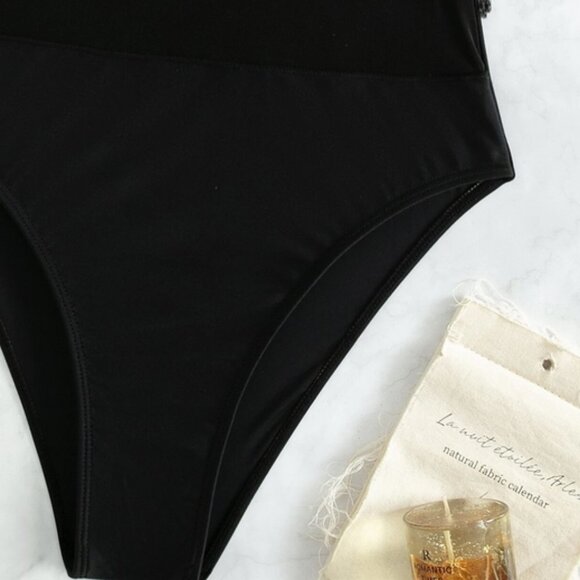 Fringe with mesh detailed One Piece Swimsuit black - Picture 4 of 7